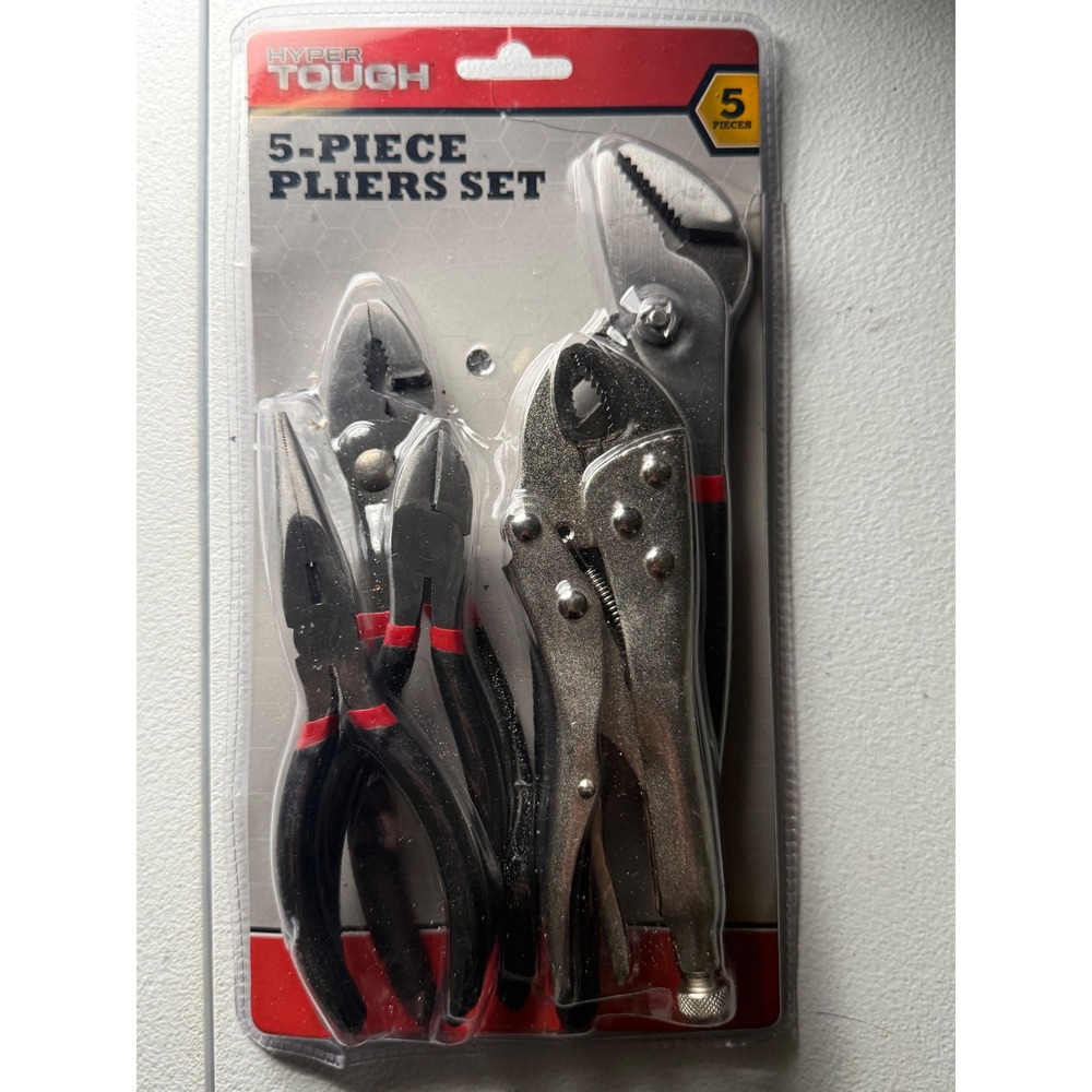Hyper Tough 5-Piece Pliers Set Long-Nose Diagonal Slip-Joint Groove Locking Tool